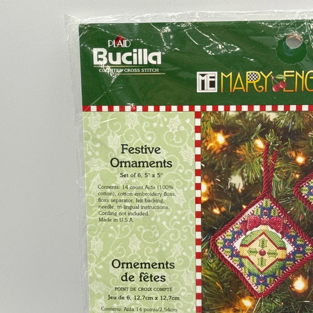 Bucilla Festive Ornaments Mary Engelbreit Set of 6 Red Green 85022 Kit